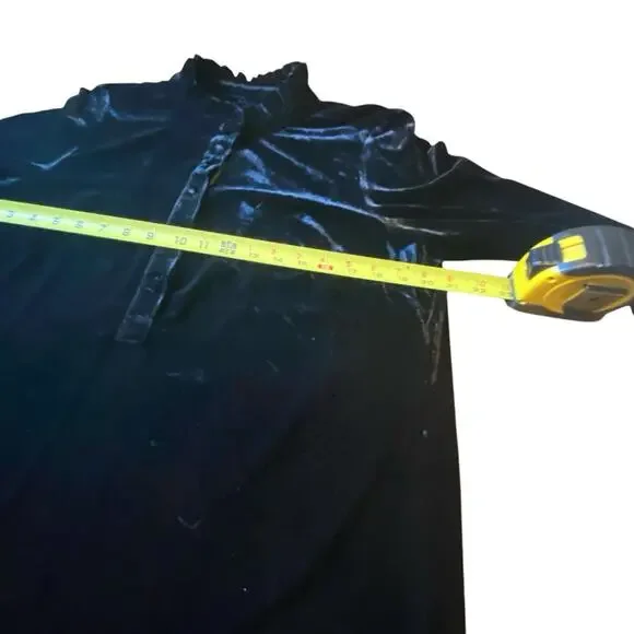 Talbots Black Velvet Long-Sleeve Blouse Ruffled Mandarin Collar Sz L Holiday - Picture 8 of 16